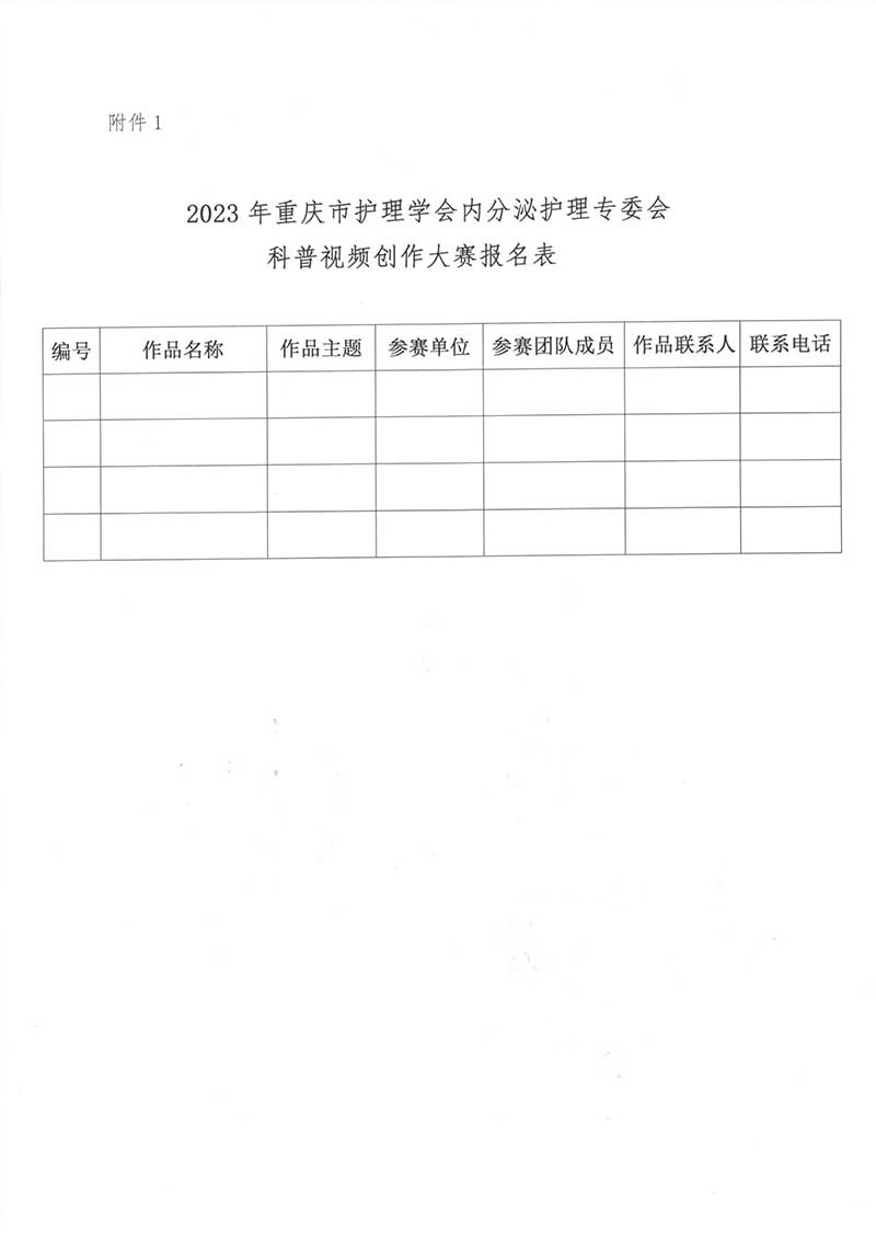 关于征集2023年重庆市护理学会内分泌护理专委会科普视频创作大赛的通知